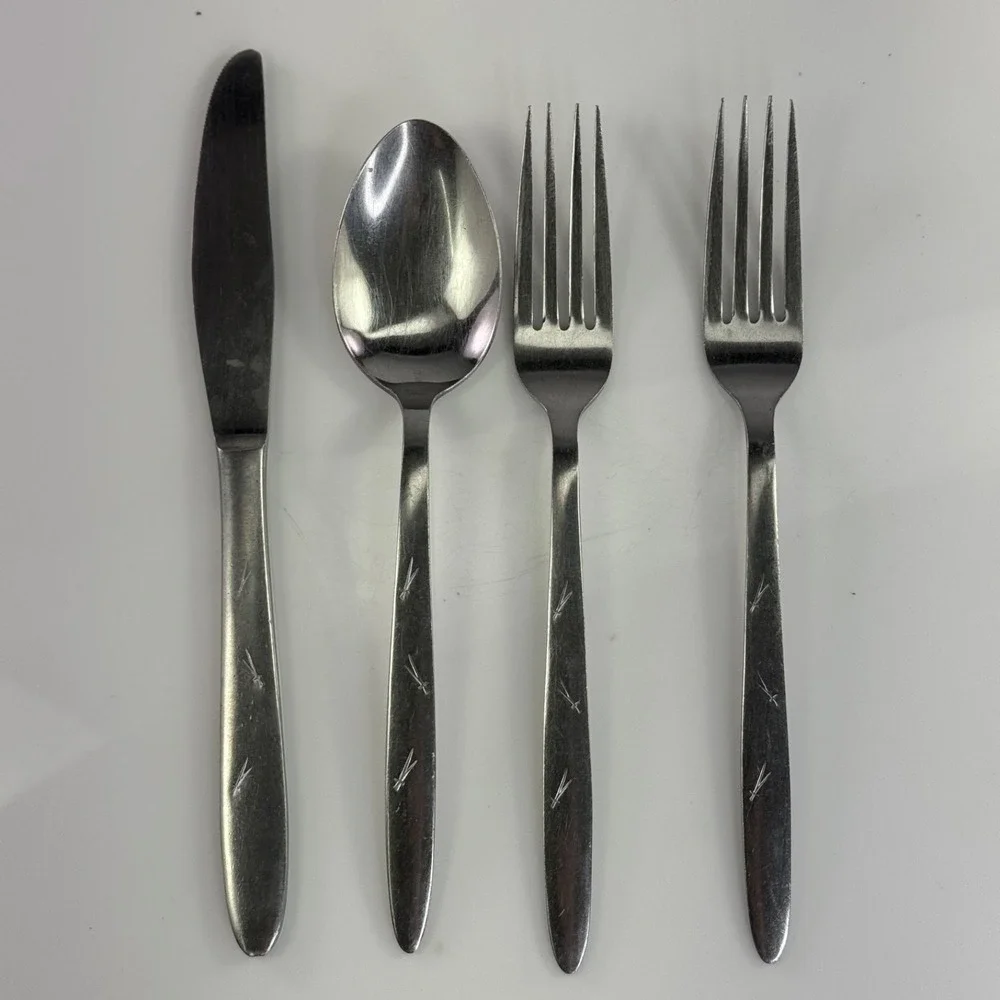 Ashton Stainless Japan MCM Wheat Motif Flatware 4 Piece Lot Knife Spoon Forks